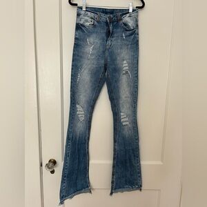 Blue Distressed Flare Jeans